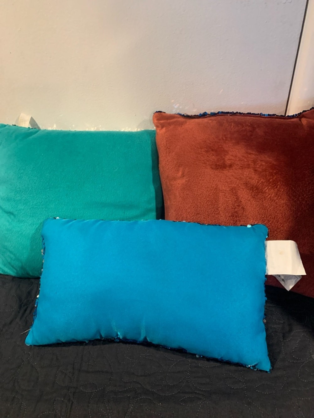 3 Sequin Pillows - Blue / Teal - Picture 2 of 4